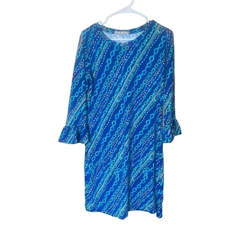 Barbara Gerwit Blue 3/4 Sleeve Chain Pattern Dress Women’s M